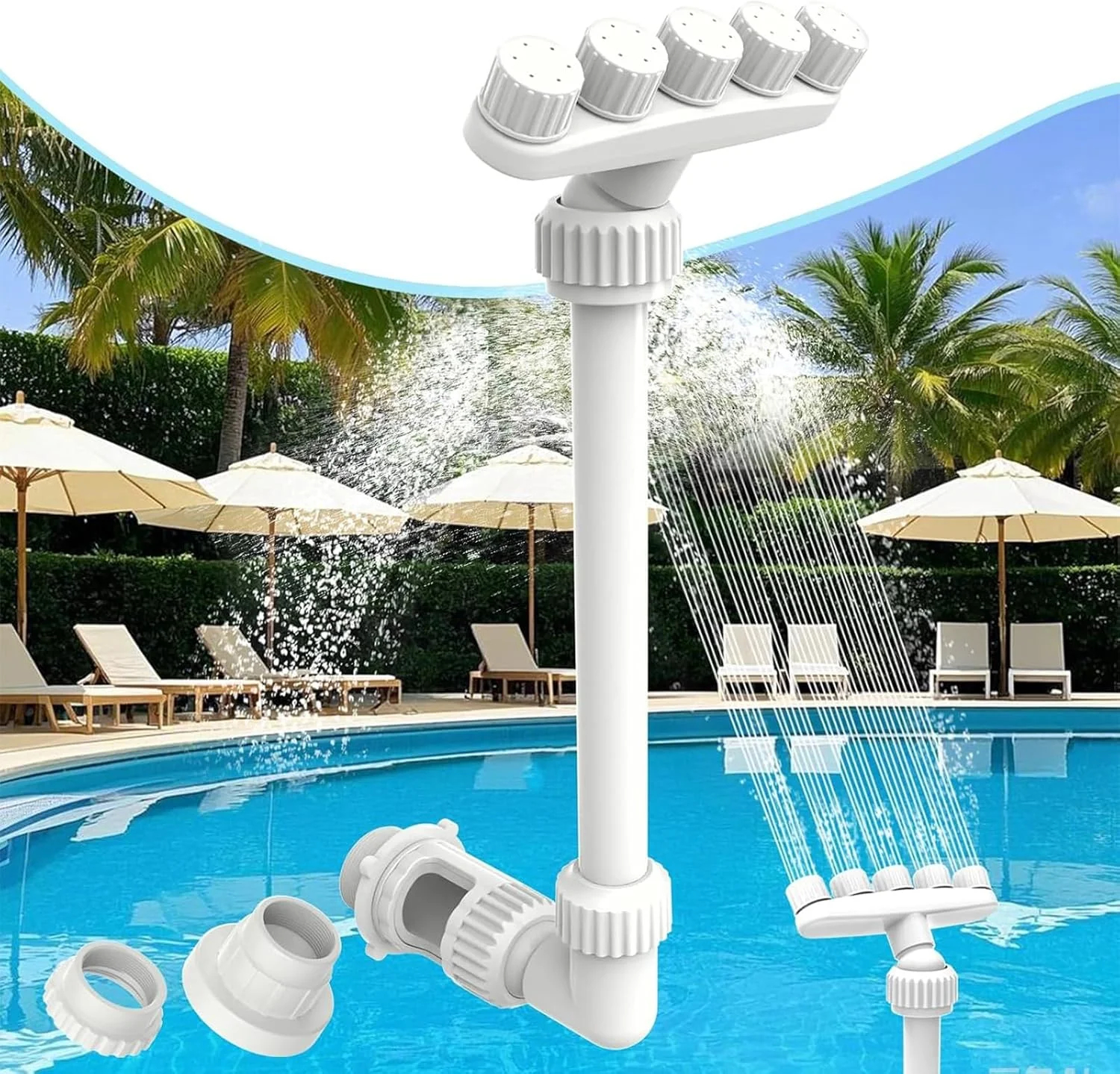 آبنمای استخر KINFAVOU برای استخرهای روکار و توکار، خنک کننده فواره ای 5 نازله برای استخر، آبنمای آبگرم استخر شنا