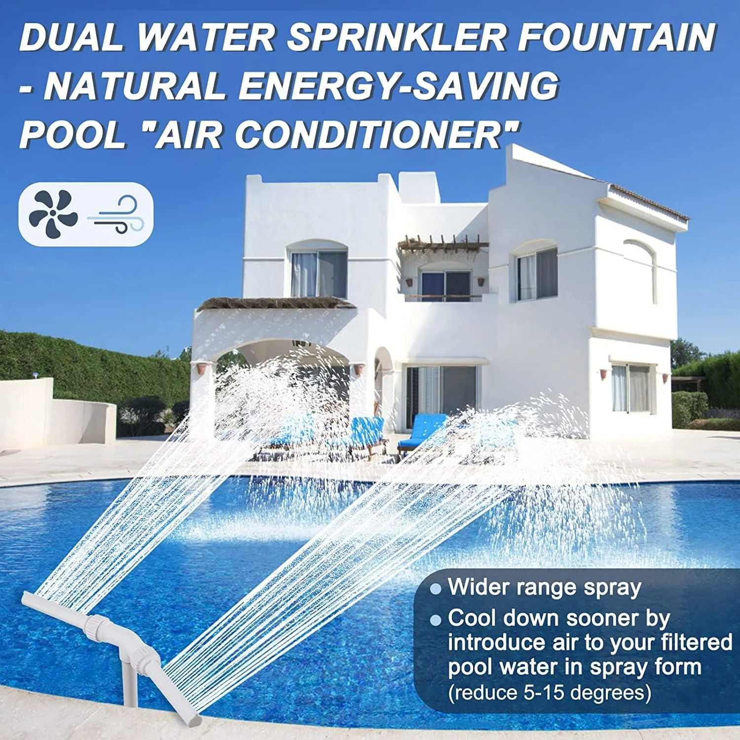 فواره آبنما استخر جافیست، آبپاش فواره با آداپتور لوله کشی، خنک کننده و تنظیم کننده دمای آب استخر و اسپا (دو نازله)