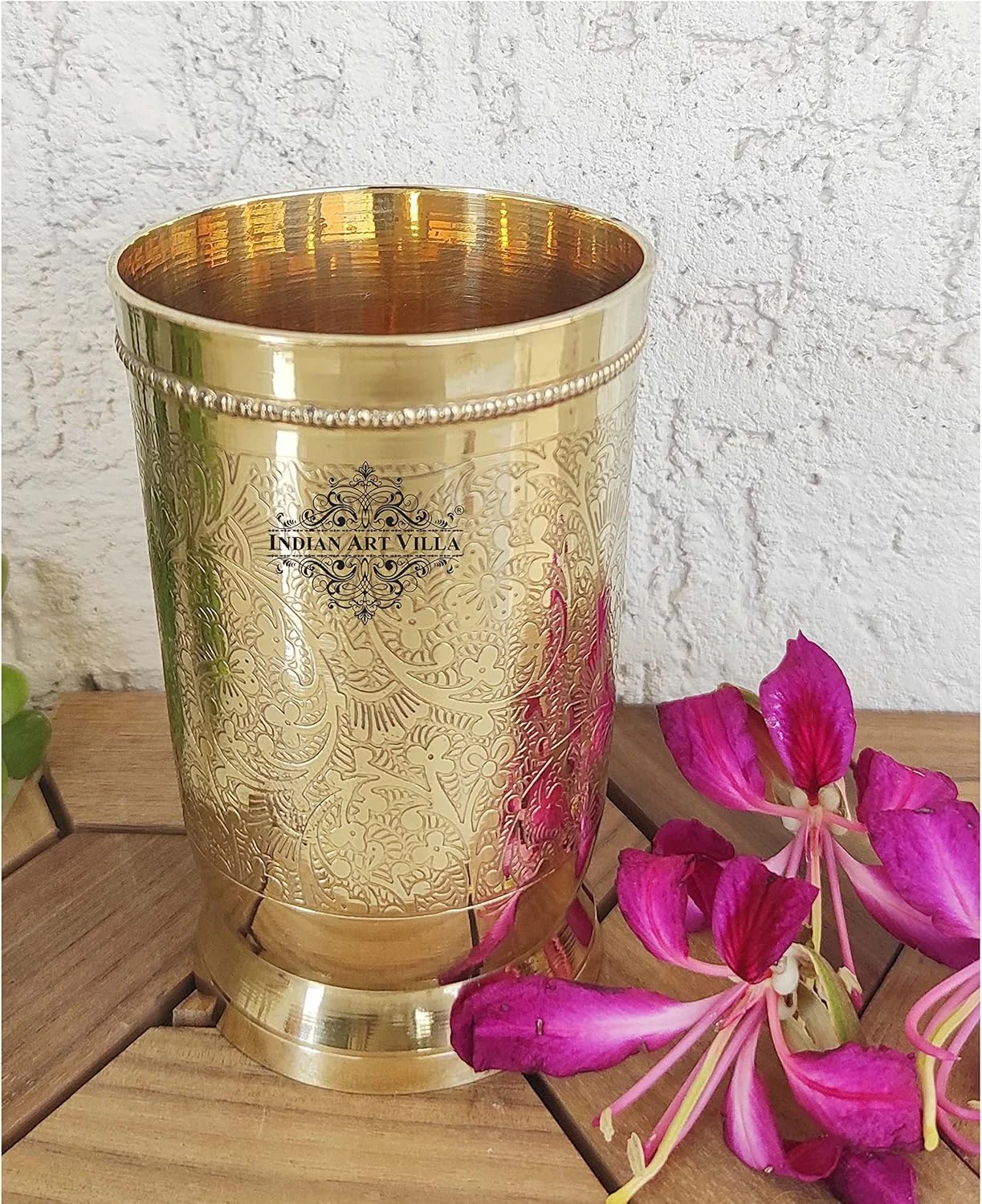 لیوان برنجی خالص طرح دار INDIAN ART VILLA، برای نوشیدن و سرو آب، یوگا و آیورودا، حجم 300 میلی لیتر، 1 عدد لیوان برنجی خالص طرح دار INDIAN ART VILLA، برای نوشیدن و سرو آب، یوگا و آیورودا، حجم 300 میلی لیتر، 1 عدد