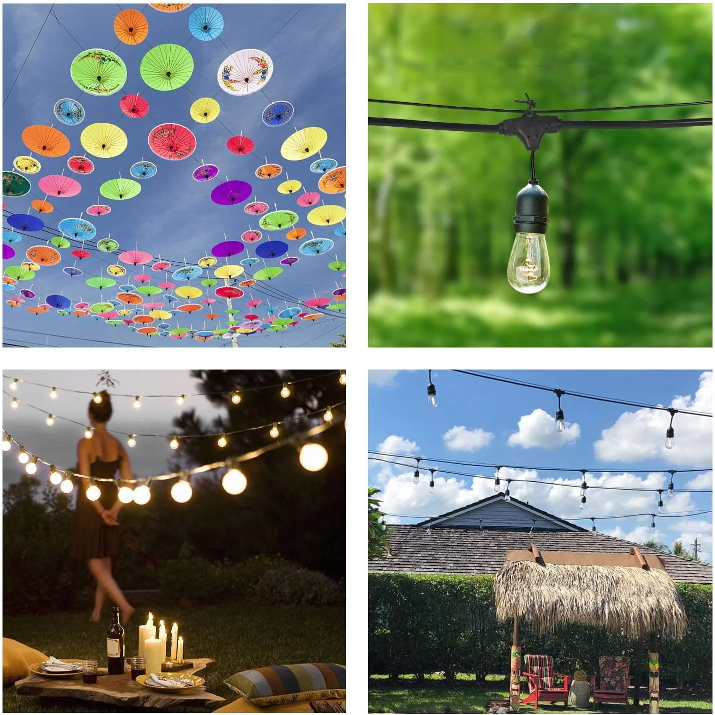 کیت آویز چراغ رشته ای SYOSI، کابل استیل ضد زنگ برای چراغ های فضای باز، کیت آویز چراغ رشته ای شامل کابل سیم طناب 182 فوتی، مهارکش و قلاب، نصب آسان در فضای باز و داخل خانه