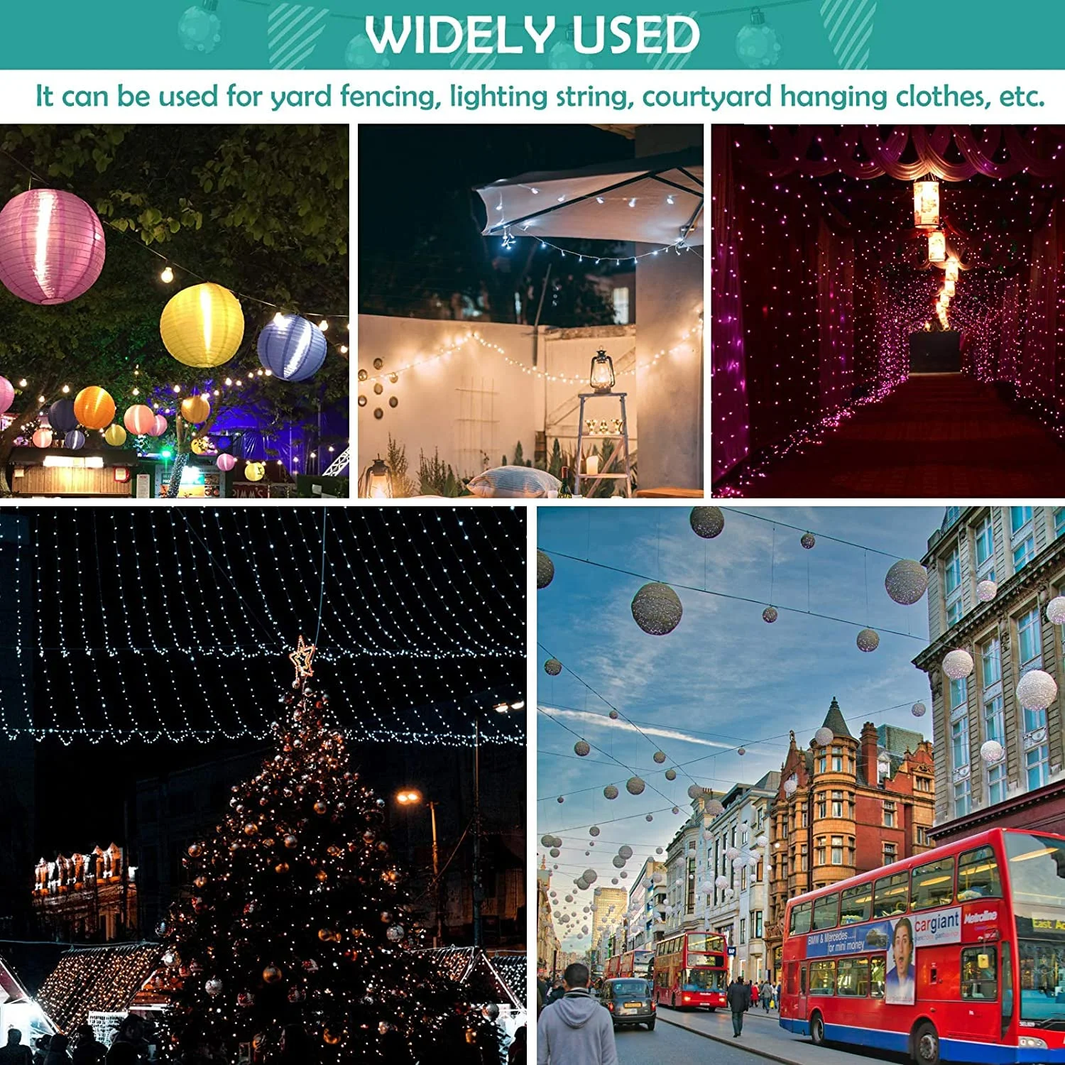 کیت آویز چراغ رشته ای SYOSI، کابل استیل ضد زنگ برای چراغ های فضای باز، کیت آویز چراغ رشته ای شامل کابل سیم طناب 182 فوتی، مهارکش و قلاب، نصب آسان در فضای باز و داخل خانه