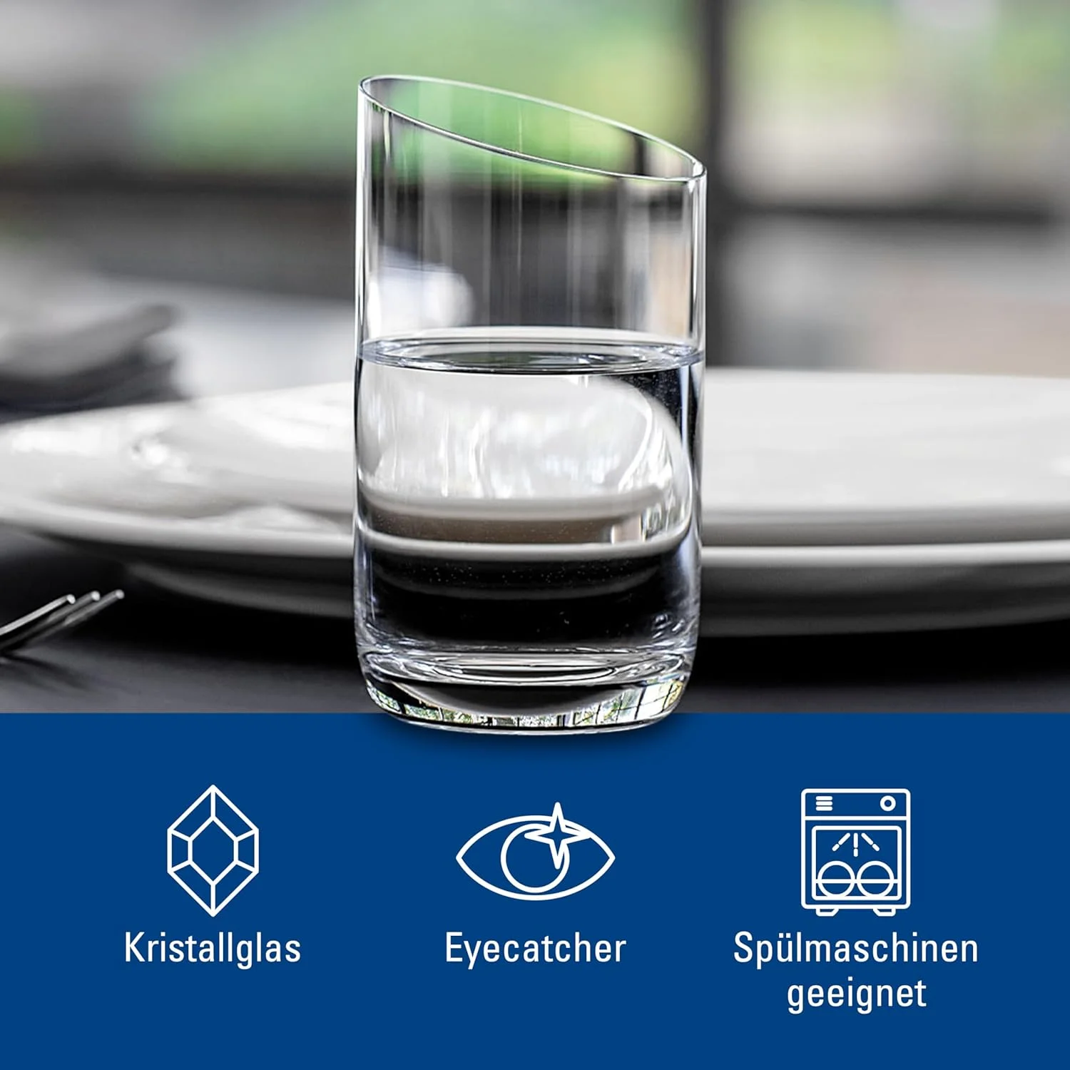 ست لیوان ویلروی اند باخ New Moon، 4 تکه، شیک، مدرن با طراحی مورب، شیشه کریستال، شفاف، قابل شستشو در ماشین ظرفشویی