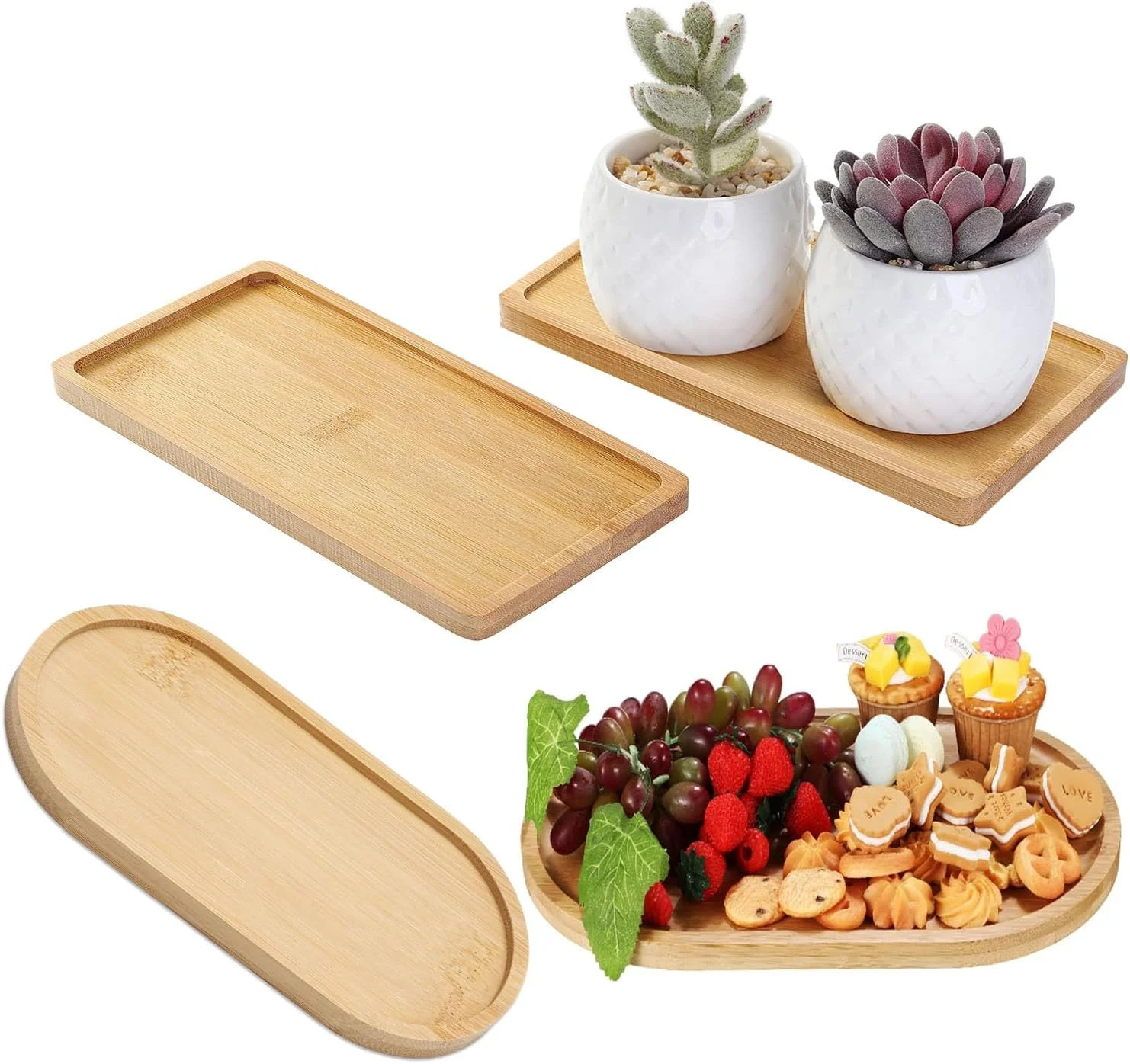 ست تخته سرو بامبو کوچک، بسته 4 عددی سینی بامبو برای سبزیجات، میوه، چای، قهوه، تخته های کوچک چوبی، تخته پنیر کوچک برای پیش غذا، 17.5x8.8 سانتی متر