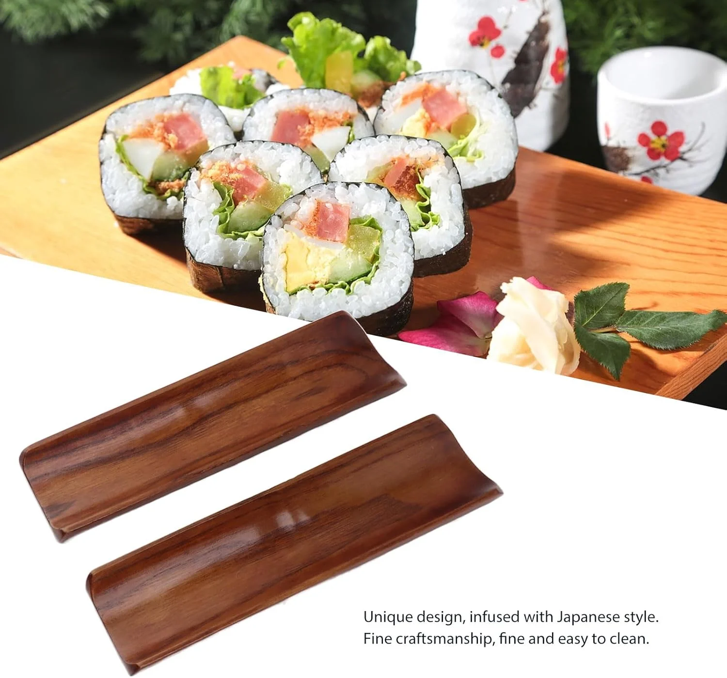 سینی سرو سوشی Banapoy، 2 عدد بشقاب گتا چوبی مستطیلی برای سرو سوشی، تخته سوشی ساشیمی، تخته برش، ظروف غذاخوری ژاپنی برای مهمانی کراکر