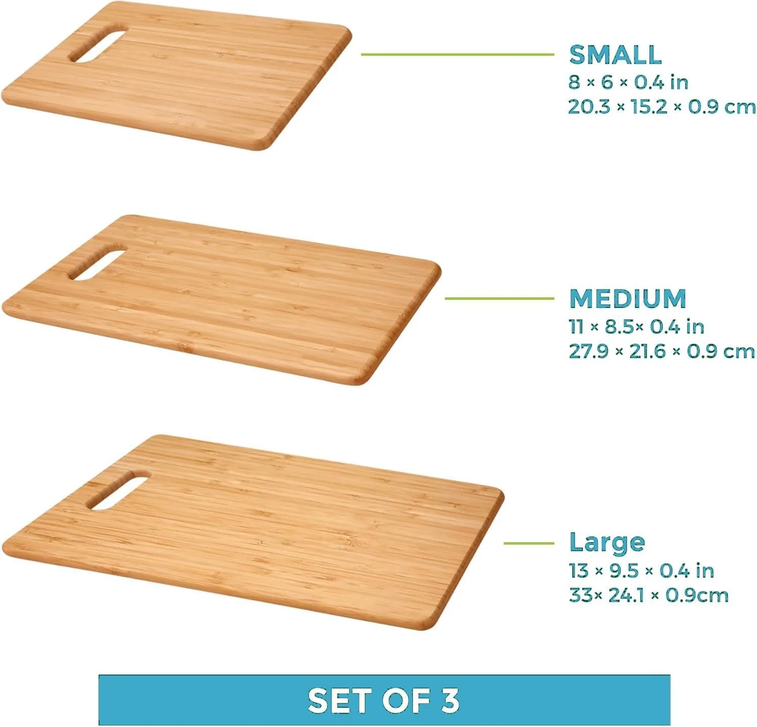 ست تخته برش چوبی BARIS شامل 3 سایز (کوچک، متوسط، بزرگ) - تخته برش و تخته خردکن بامبو برای آشپزخانه، گوشت، پنیر، سبزیجات، میوه ها و نان - دسته های ضد لغزش