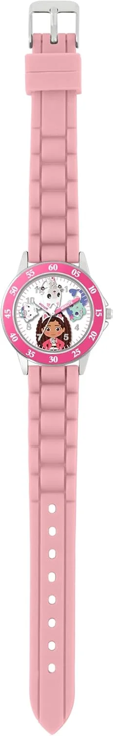 ساعت مچی سیلیکونی صورتی گربه‌خانه گبی با بند طرح دار، مدل GAB9000ARG