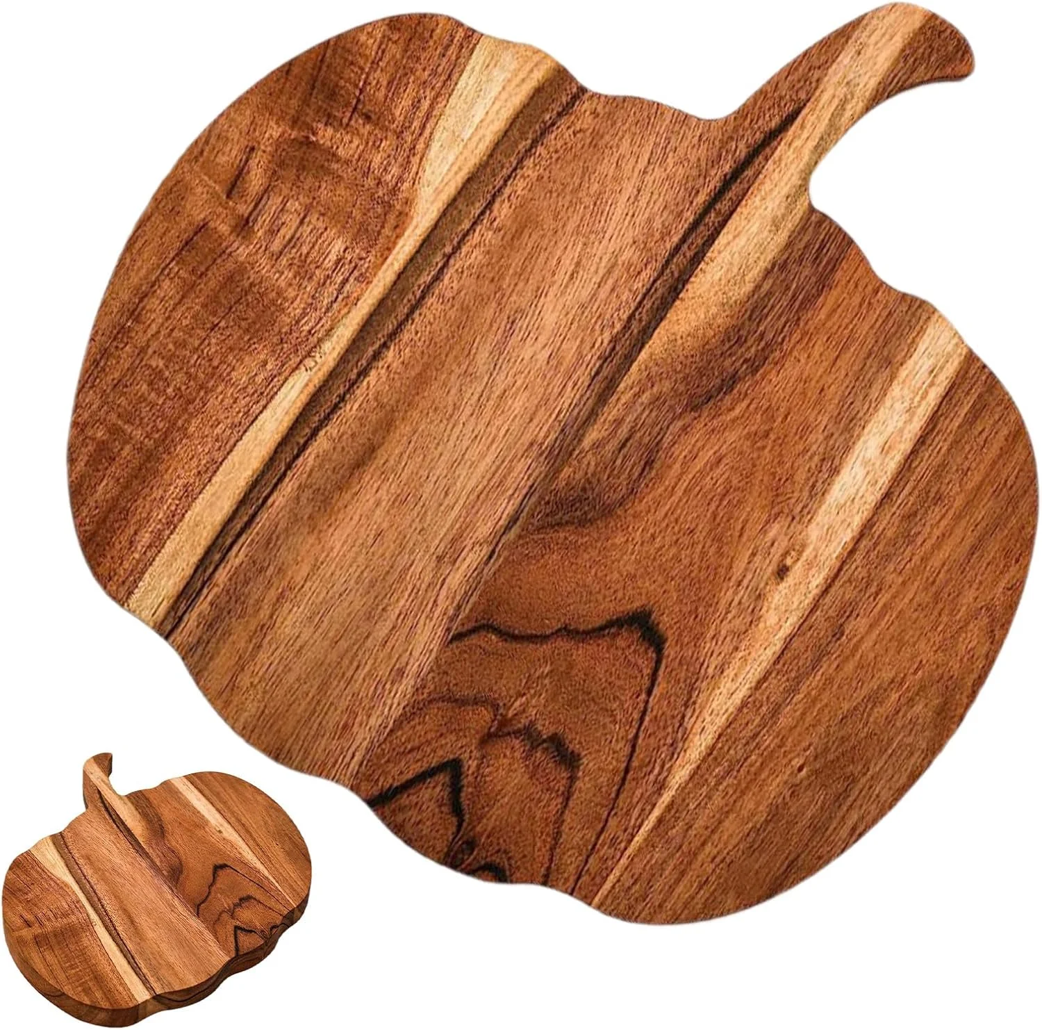 تخته برش چوبی، تخته خردکن به شکل کدو تنبل، تخته سرو سوسیس و کالباس آشپزخانه با دسته برای خرد کردن گوشت، سبزیجات، میوه ها، پنیر