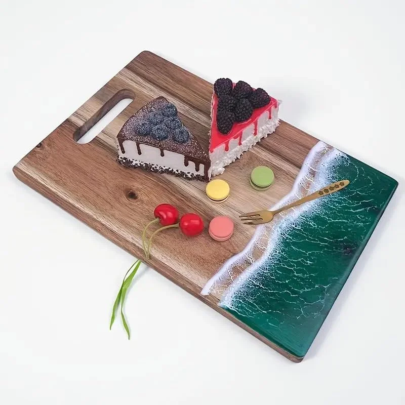 تخته برش رزینی هوشمند خانگی | تخته سرو چوبی و رزینی مدرن، تخته پنیر با طراحی زیبا، افزودنی عالی برای آشپزخانه شما (34X22X1.5cm)