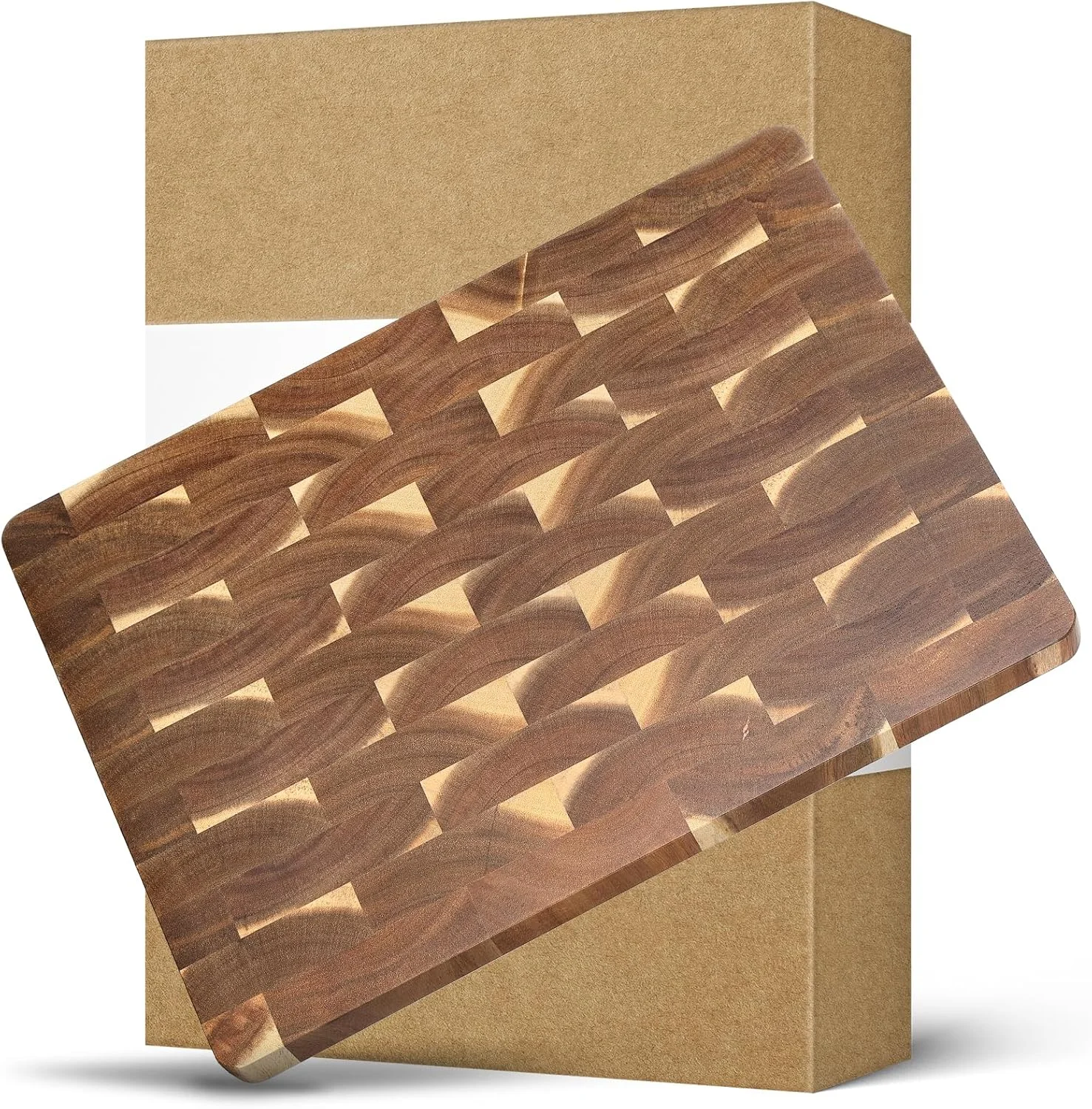 تخته برش چوبی HEZHEN، تخته خردکن با دانه های چوب انتها، دسته داخلی، تخته سرو چوب اقاقیا، تخته خردکن چوبی بزرگ، پایه های سیلیکونی ضد لغزش