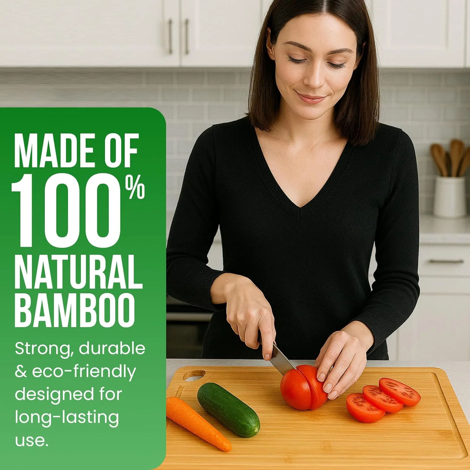 تخته برش بامبو سنگین HOME ARCHIVE، 33x24 سانتی متر، با شیار آب، تخته خردکن چوبی ضخیم برای آشپزخانه، گوشت، پنیر، میوه و سبزیجات (بزرگ)