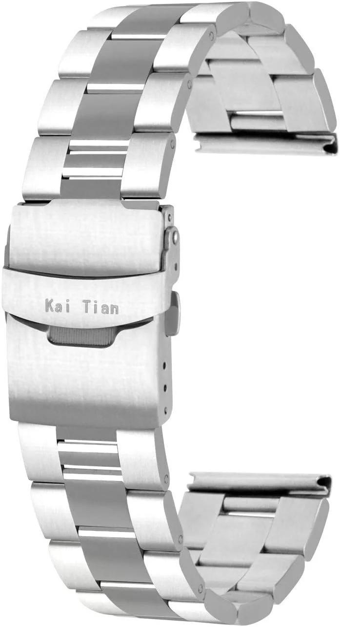 بند ساعت استیل ضد زنگ مخروطی Kai Tian سایزهای 20mm 22mm 24mm، بندهای فلزی برس خورده و صیقلی برای مردان و زنان، بندهای جایگزین مشکی نقره ای