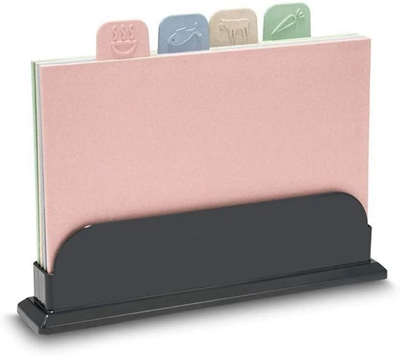 تخته برش XIAOQIU، مجموعه تخته خردکن رنگی کدگذاری شده 4 عددی، تخته آشپزخانه ضد لغزش برای آماده سازی غذا، تخته برش گرد، تخته تاشو