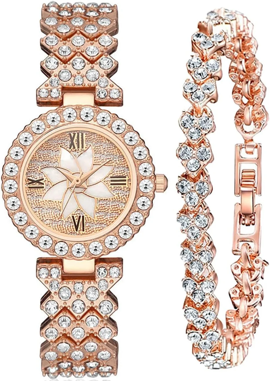ساعت مچی زنانه لوکس KASTWAVE، ساعت کوارتز فشن و غیر رسمی زنانه، ساعت مچی لوکس کریستالی نگین دار، ساعت مچی استیل ضد زنگ فشن و براق