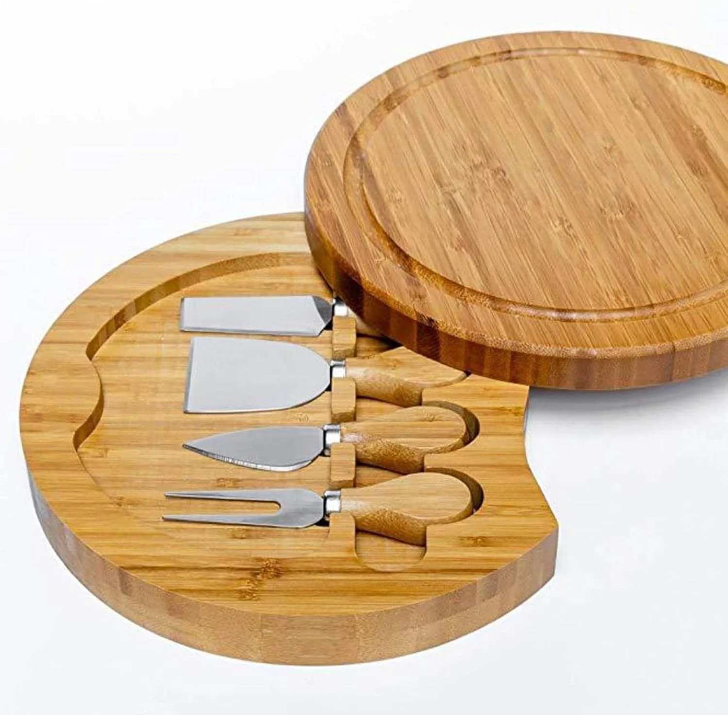 تخته پنیر بامبو گرد YASAHNG و ست چاقو، سینی سرو تخته گوشت، انتخاب عالی برای جشن کریسمس، عروسی، تولد، سالگرد