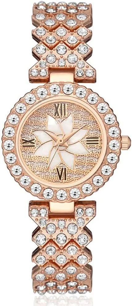 ساعت مچی زنانه لوکس KASTWAVE، ساعت کوارتز فشن و غیر رسمی زنانه، ساعت مچی لوکس کریستالی نگین دار، ساعت مچی استیل ضد زنگ فشن و براق