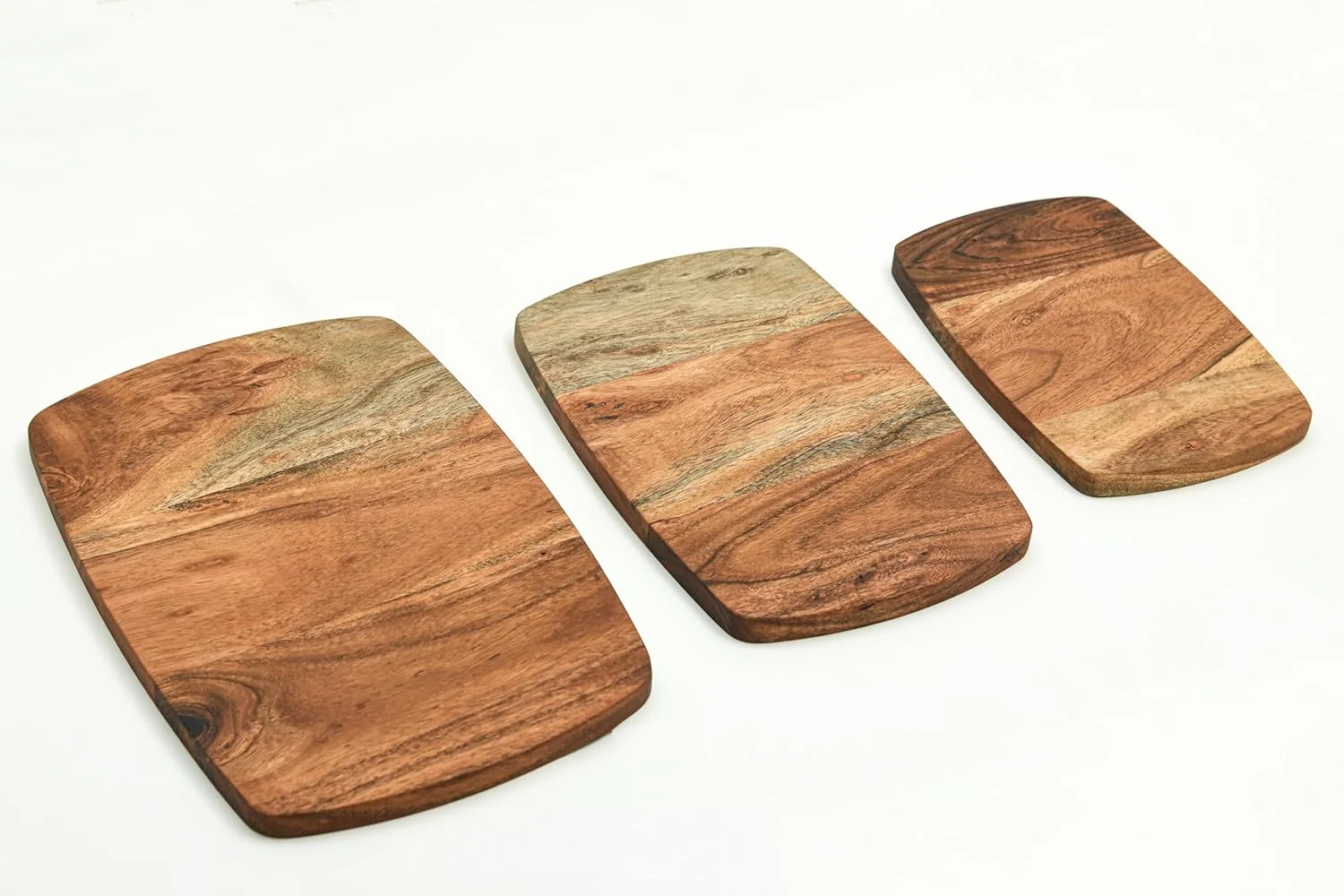 سری تخته برش WOODLERY، تخته برش چوبی اقاقیا برای آشپزخانه، تخته سرو چوبی جامد، ست ارگانیک 3 تایی تخته چوبی، 34.5x23 سانتی متر، 30x19.8 سانتی متر، 24.4x16.5 سانتی متر