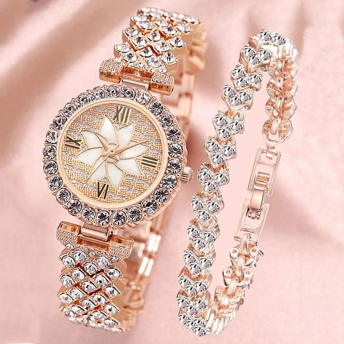 ساعت مچی زنانه لوکس KASTWAVE، ساعت کوارتز فشن و غیر رسمی زنانه، ساعت مچی لوکس کریستالی نگین دار، ساعت مچی استیل ضد زنگ فشن و براق