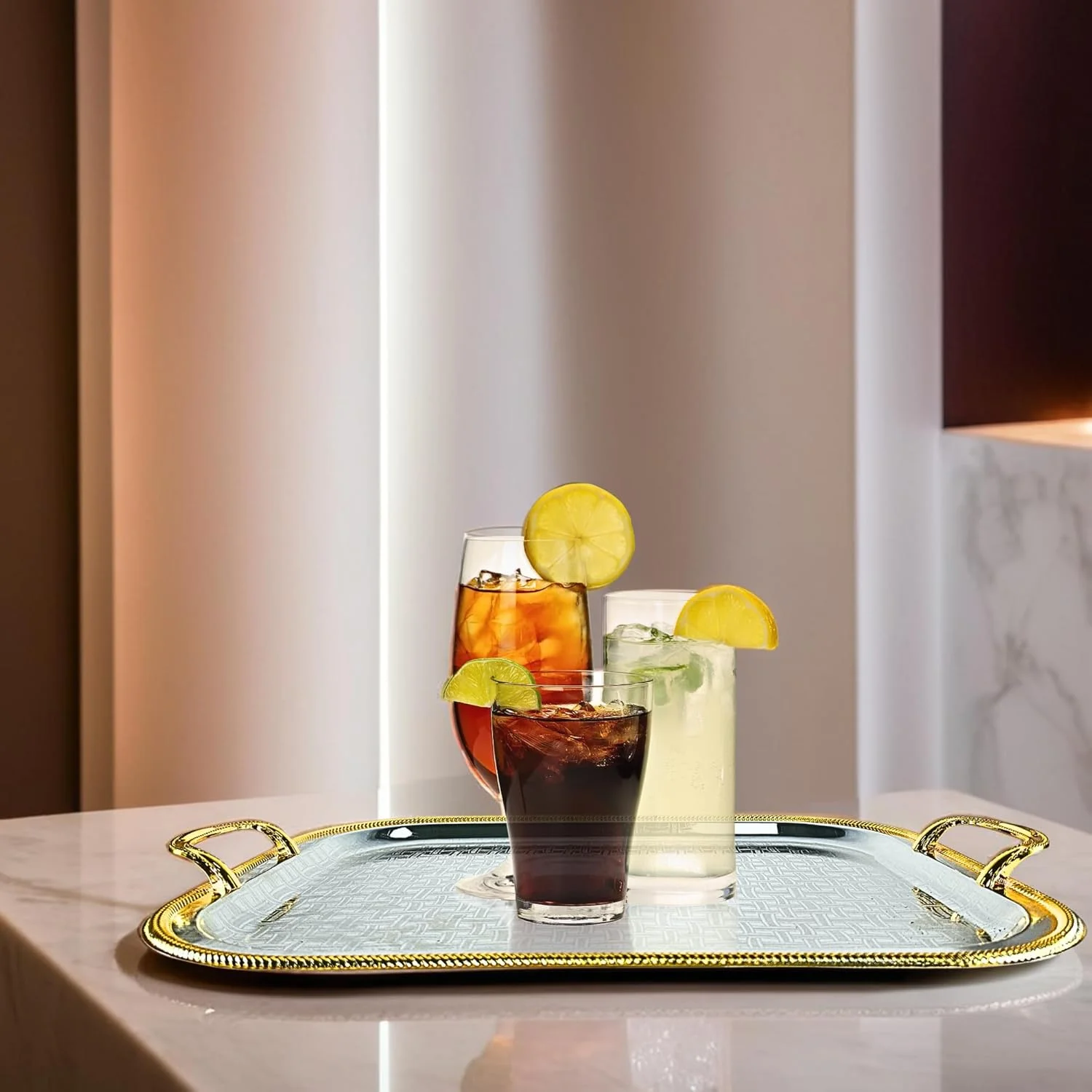 WT-EASYCARE Chrome-Plated Silver/Gold Serving Tray with Handles – Rectangular Steel Tray with Mirrored Finish, Multi-Purpose for Buffet, Dining, Living Room, Bedroom Décor & Gifting, 47x37.5cm (LxW)