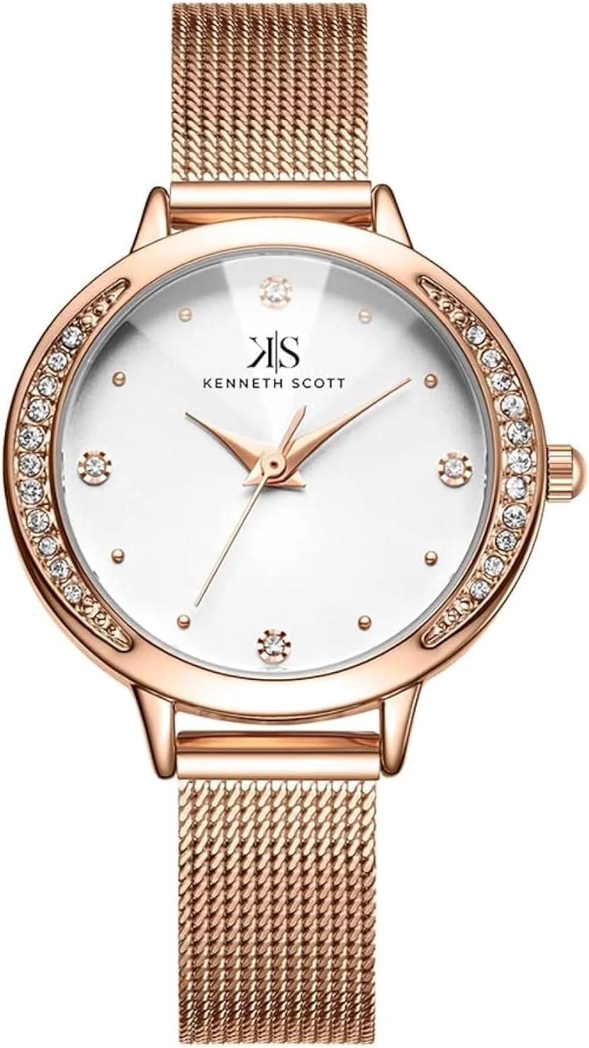 ساعت مچی زنانه کنت اسکات با موتور کوارتز، نمایشگر آنالوگ و بند استیل ضد زنگ - K22523-RMKW، رزگلد
