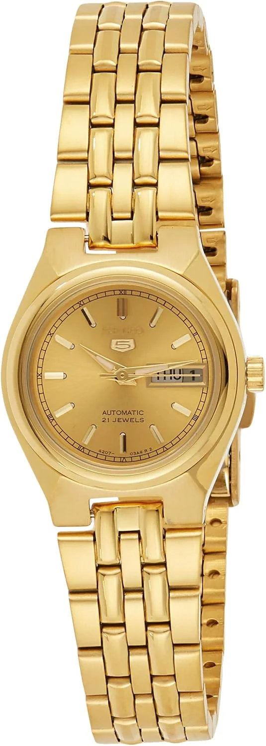 ساعت مچی زنانه سیکو SYMA04 Seiko 5 اتوماتیک صفحه طلایی بند استیل طلایی