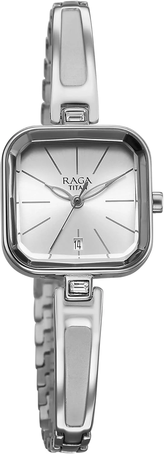 ساعت مچی آنالوگ زنانه تایتان راگا مربعی، نقره ای/نقره ای ساعت مچی آنالوگ زنانه تایتان راگا مربعی، نقره ای/نقره ای