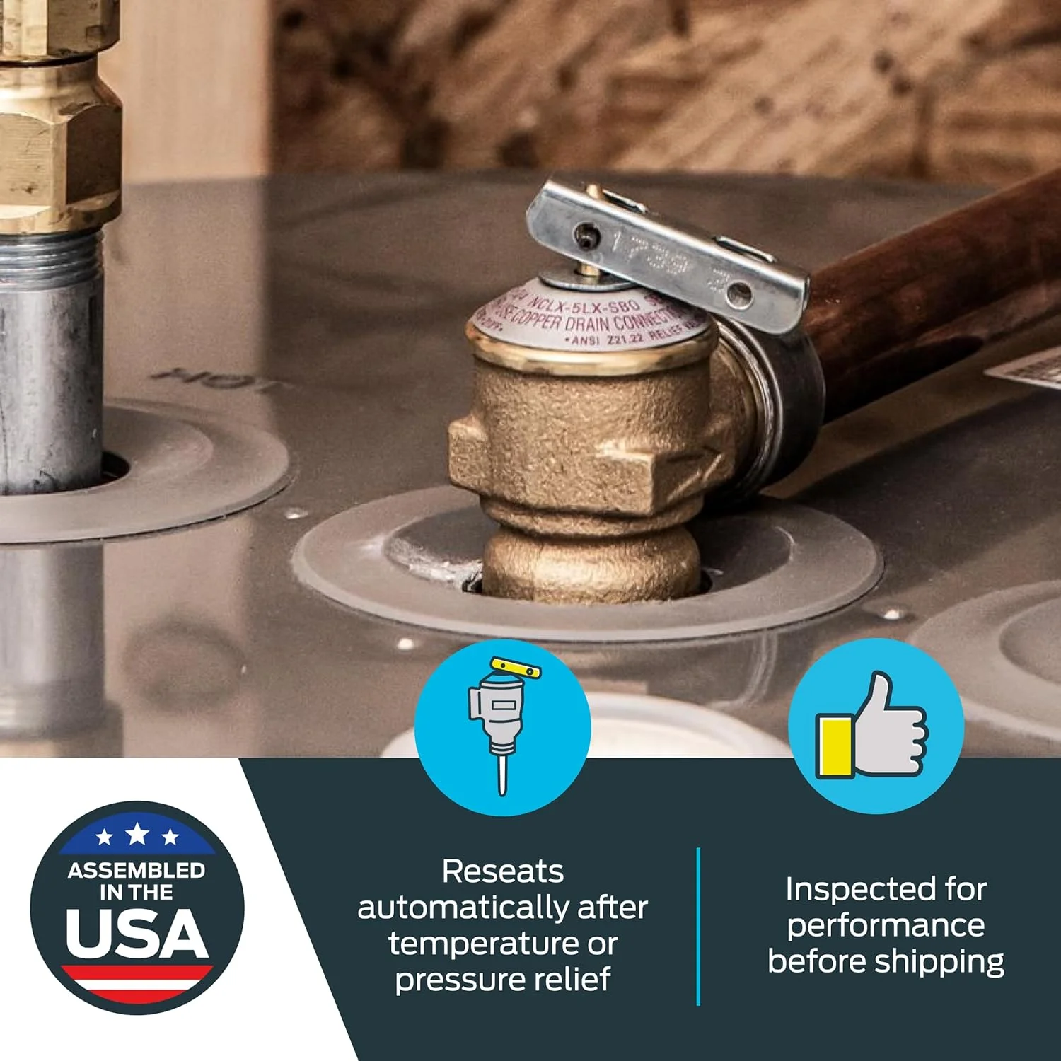 شیر اطمینان فشار RV کش اکمی، 3/4 اینچ، برنزی، 150 PSI، مدل 14737-0150