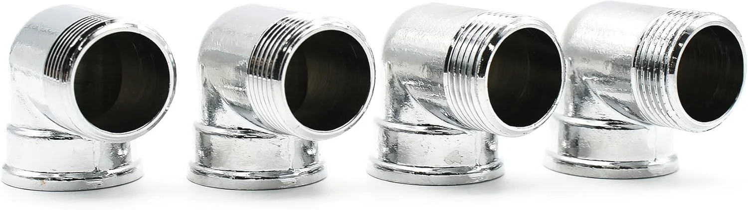 DOJA Barcelona | زانویی برنجی با روکش کروم 90 درجه | 3/8 اینچ | بسته 4 عددی | نر - ماده | زانویی برنجی | زانویی برنجی برای نصب آبیاری | زانویی اتصال لوله های برنجی برای رادیاتورها، هوای فشرده