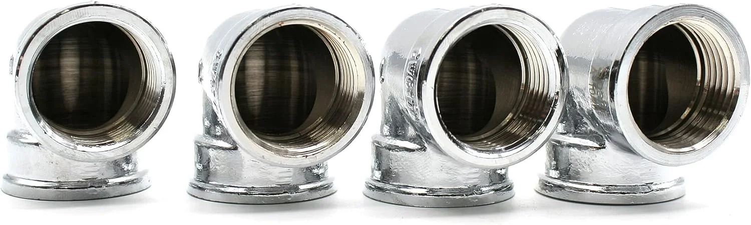 DOJA Barcelona | لوله زانویی برنجی کروم 90 درجه | 3/8 اینچ | بسته 4 عددی | مادگی - مادگی | خمیده برنجی | زانویی دوش برای اتصالات هیدرولیک | اتصالات برنجی برای شیرآلات، رادیاتور، تهویه مطبوع