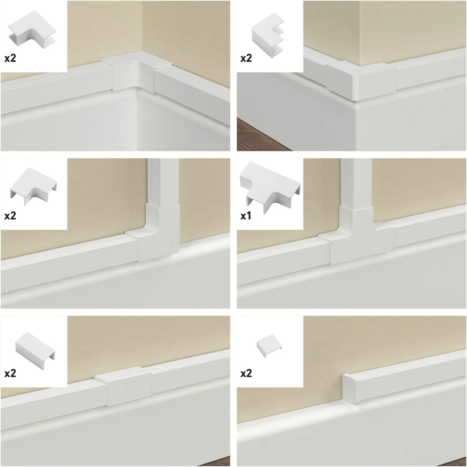 D-Line 16x16mm Trunking Accessory Multipack, Join Multiple Lengths of D-Line 16x16mm Trunking, 11-Piece Accessory Multipack - White