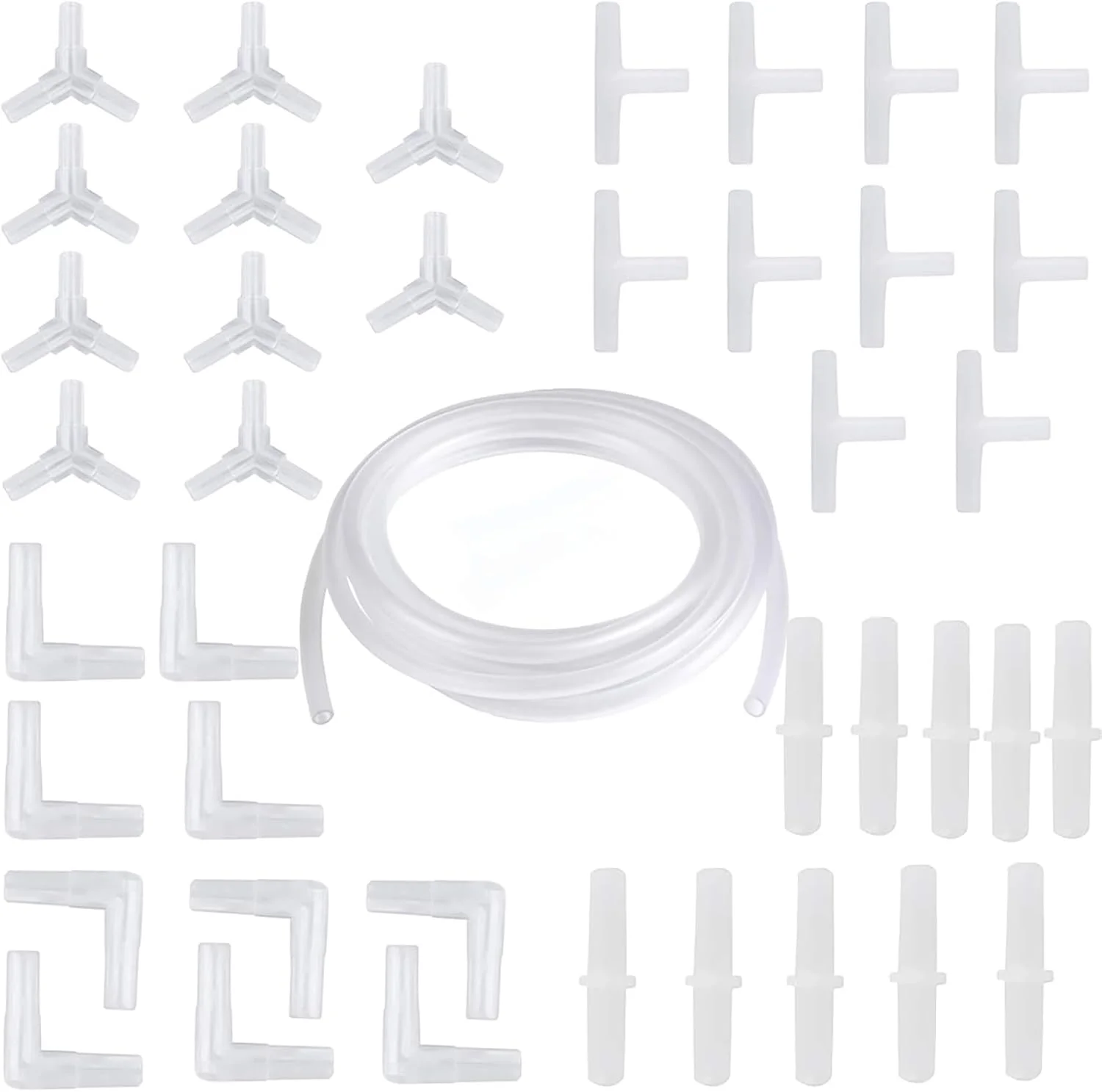 مجموعه 40 عددی اتصالات لوله هوا CTRICALVER، شامل اتصالات نوع Y، نوع T، نوع L و نوع I، اتصال انشعاب، 4 نوع اتصال پلاستیکی شفاف آکواریوم برای لوله اکسیژن با قطر خارجی 5 میلی‌متر و قطر داخلی 4 میلی‌متر (5 متر)