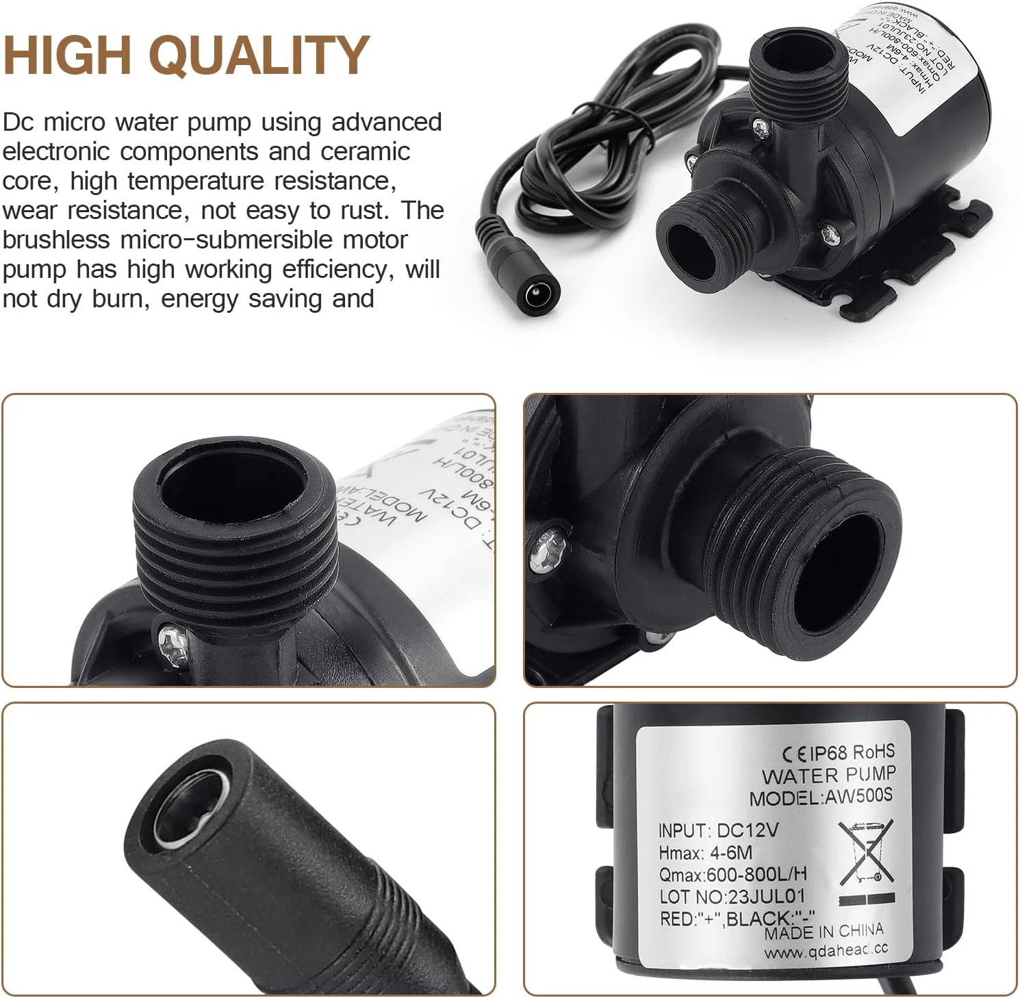 پمپ آب شناور مینی براشلس DC 12V WiMas، پمپ آبی-خاکی، پمپ آب با آداپتور برای گردش آب حوضچه آکواریوم خورشیدی