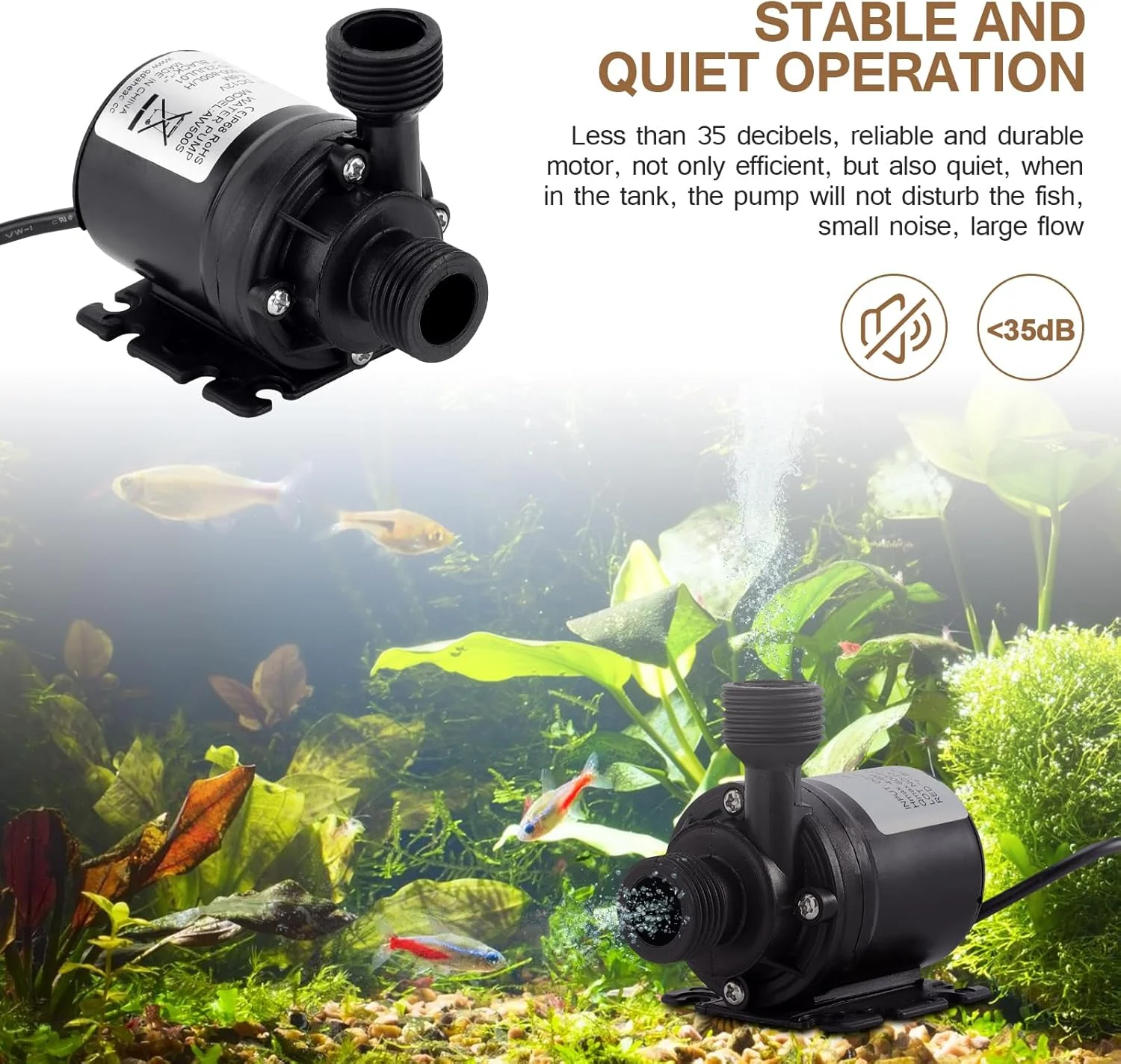 پمپ آب شناور مینی براشلس DC 12V WiMas، پمپ آبی-خاکی، پمپ آب با آداپتور برای گردش آب حوضچه آکواریوم خورشیدی