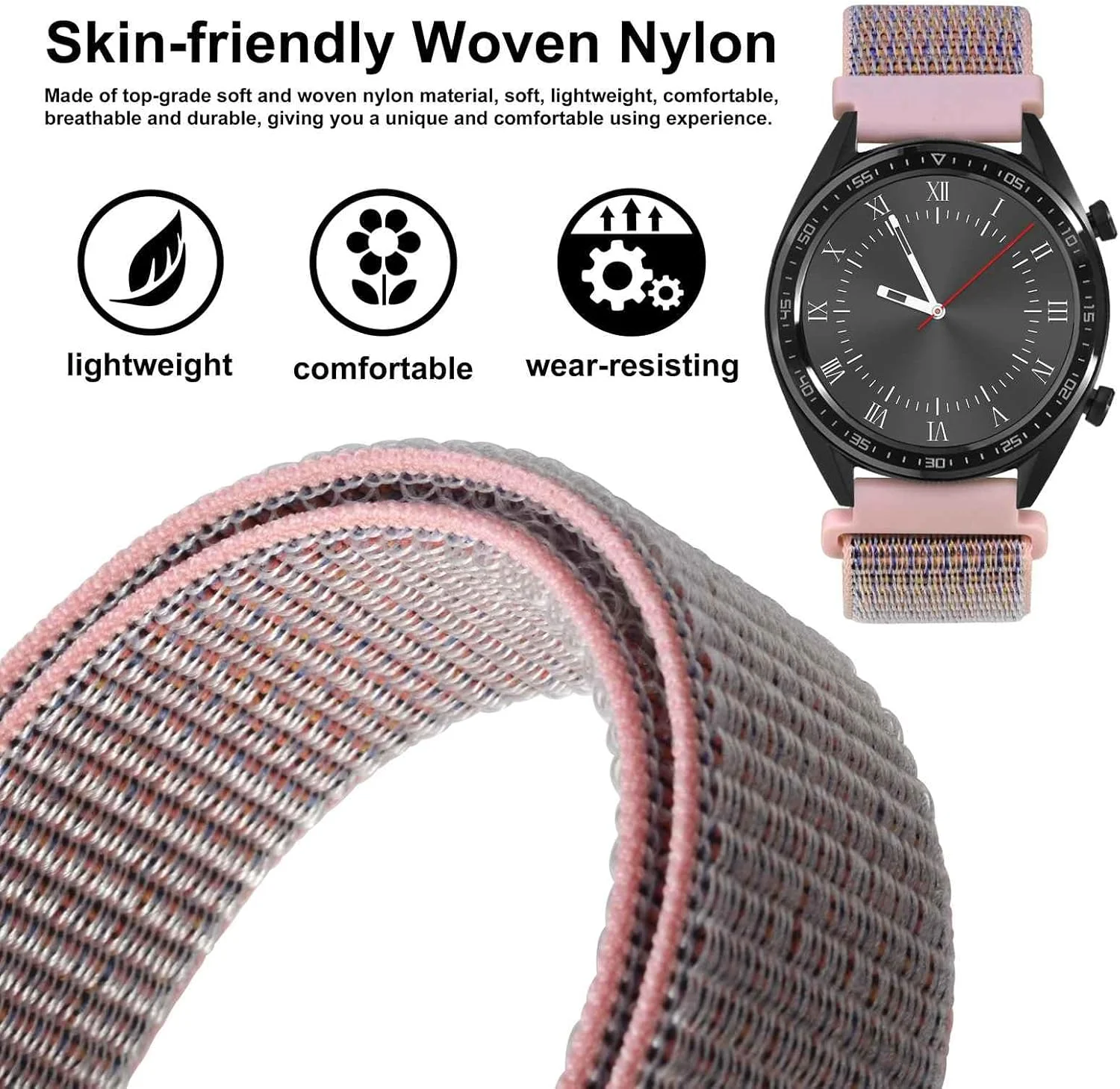 بند ساعت اسپرت نایلونی قابل تنظیم WOCCI با بست قلاب و حلقه، بندهای ساعت با رهاسازی سریع برای مردان و زنان، عرض بند 16 میلی متر 18 میلی متر 19 میلی متر 20 میلی متر 21 میلی متر 22 میلی متر 24 میلی متر