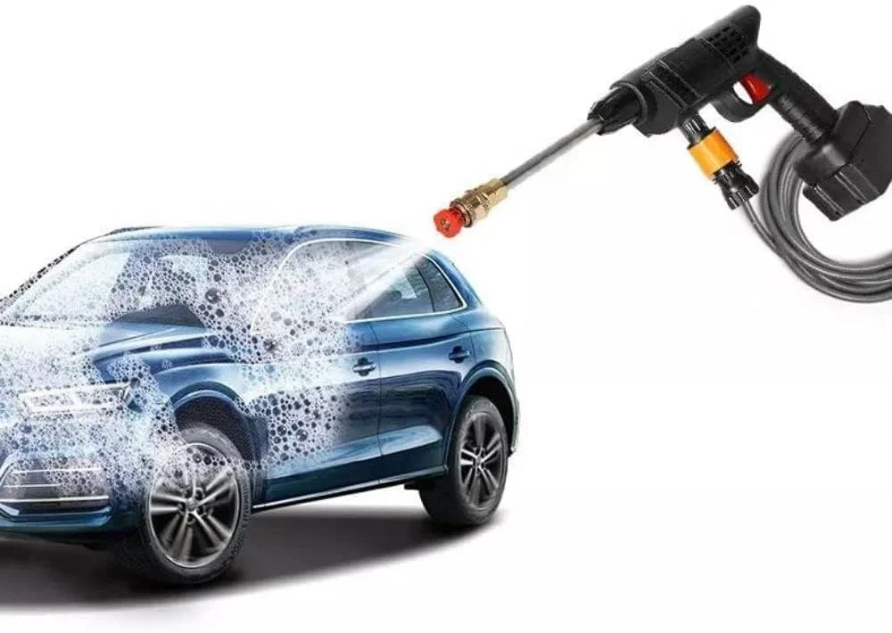 اسپری آب پرفشار 48 ولت 2 باتری - کارواش تفنگی با برد 5 متری، بی سیم، قابل حمل، برقی و پرفشار برای ماشین، دوچرخه، پاسیو، تمیز کردن کف و آبیاری باغ