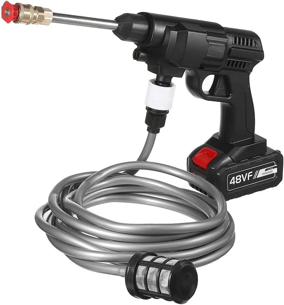 کارواش فشار قوی بی سیم یو ول 48 ولت 25000 میلی آمپر ساعت 30 بار به همراه مجموعه تفنگ آب پاش و نازل