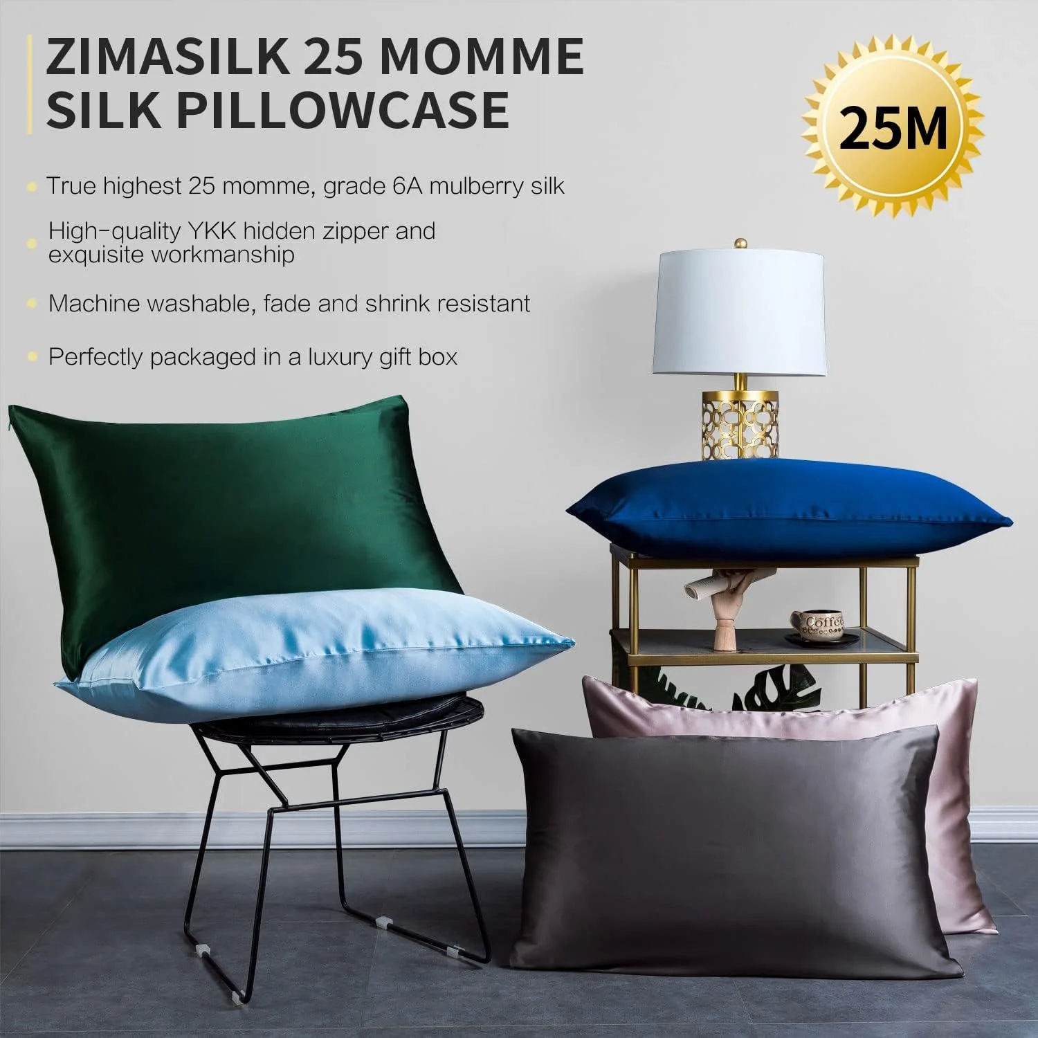 روبالشی ابریشمی خالص توت 25 Momme ZIMASILK برای مو و پوست، ابریشم طبیعی دو طرفه، دارای زیپ مخفی، جعبه هدیه 1 عددی (خاکستری آهنی، استاندارد 20'x26') روبالشی ابریشمی خالص توت 25 Momme ZIMASILK برای مو و پوست، ابریشم طبیعی دو طرفه، دارای زیپ مخفی، جعبه هدیه 1 عددی (خاکستری آهنی، استاندارد 20'x26')