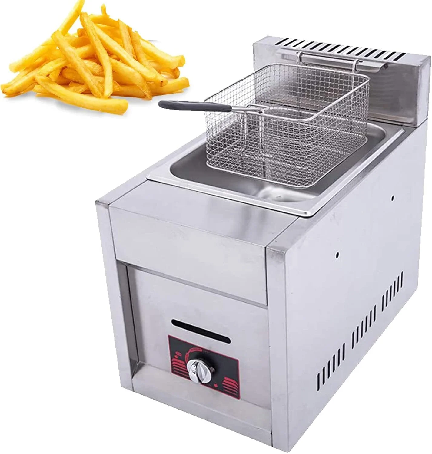 سرخ کن چربی استیل، سرخ کن گازی عمیق تجاری، سرخ کن تک سیلندر با قابلیت تمیز کردن آسان و تنظیم دما به همراه سبد و درب برای تجهیزات آشپزخانه رستوران و منزل