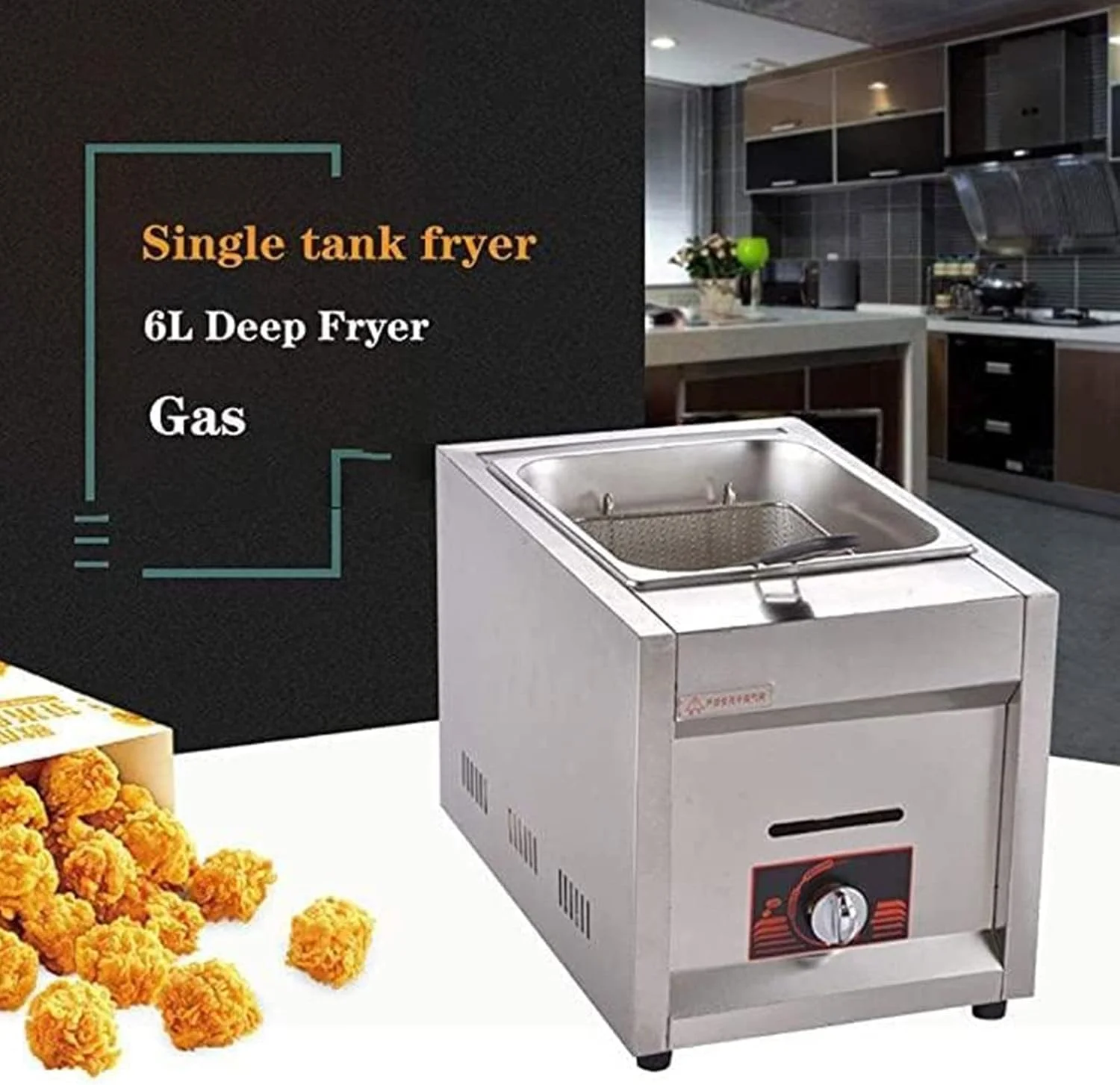 سرخ کن چربی استیل، سرخ کن گازی عمیق تجاری، سرخ کن تک سیلندر با قابلیت تمیز کردن آسان و تنظیم دما به همراه سبد و درب برای تجهیزات آشپزخانه رستوران و منزل