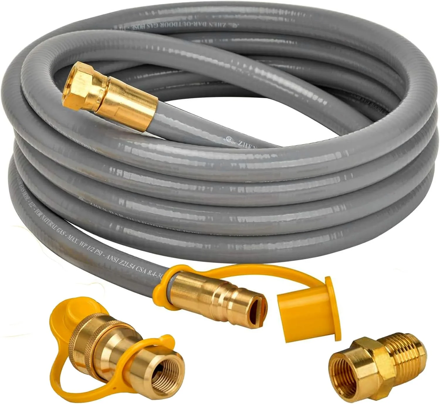 شلنگ گاز طبیعی onlyfire به طول 12 فوت با قطر داخلی 1/2 اینچ به همراه اتصالات اتصال سریع برای لوازم کم فشار - آداپتور 3/8 اینچ مادگی به 1/2 اینچ نری برای لوازم گاز طبیعی/پروپان در فضای باز