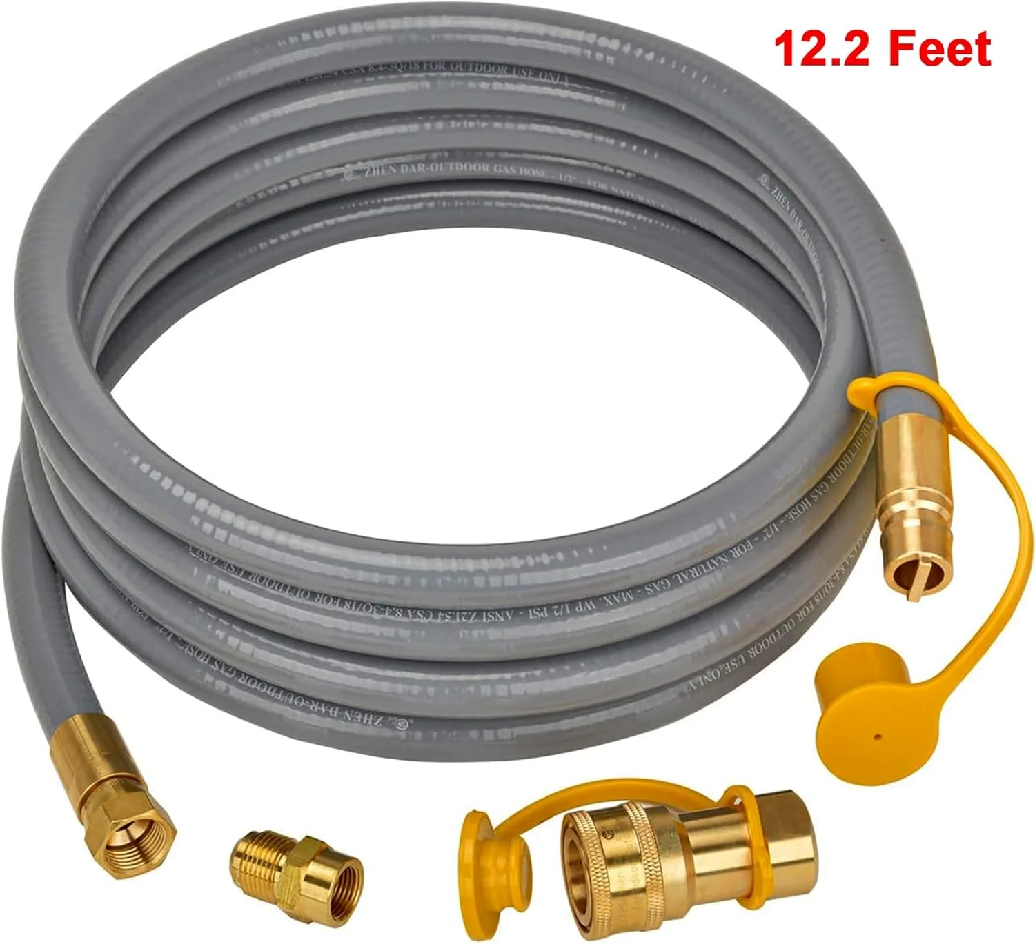 شلنگ گاز طبیعی onlyfire به طول 12 فوت با قطر داخلی 1/2 اینچ به همراه اتصالات اتصال سریع برای لوازم کم فشار - آداپتور 3/8 اینچ مادگی به 1/2 اینچ نری برای لوازم گاز طبیعی/پروپان در فضای باز