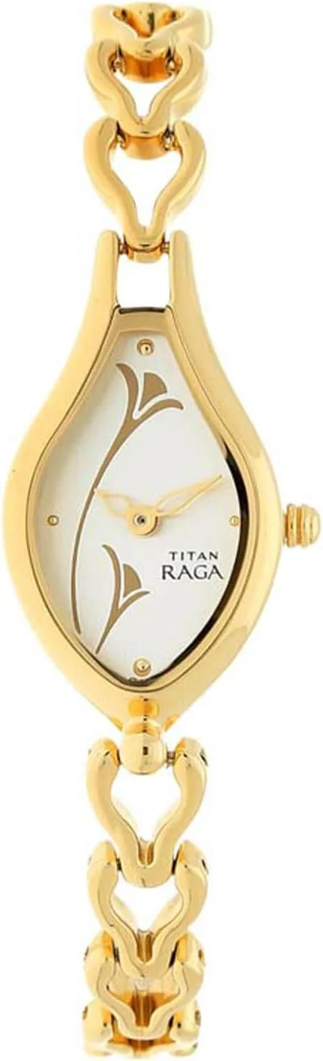 ساعت مچی زنانه تیتان مدل آنالوگ با صفحه سفید NM2457YM01/NN2457YM01/NP2457YM01 استیل ضد زنگ، بند طلایی