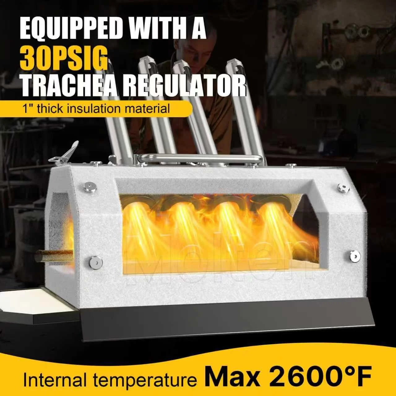 کوره آهنگری پروپان 4 مشعله MMasters، کوره گازی 2600 درجه فارنهایت برای آهنگری، چاقوسازی و فلزکاری - مجموعه سنگین با تجهیزات آهنگری و ابزار فلزکاری