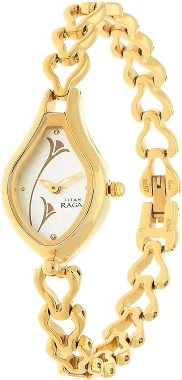 ساعت مچی زنانه تیتان مدل آنالوگ با صفحه سفید NM2457YM01/NN2457YM01/NP2457YM01 استیل ضد زنگ، بند طلایی