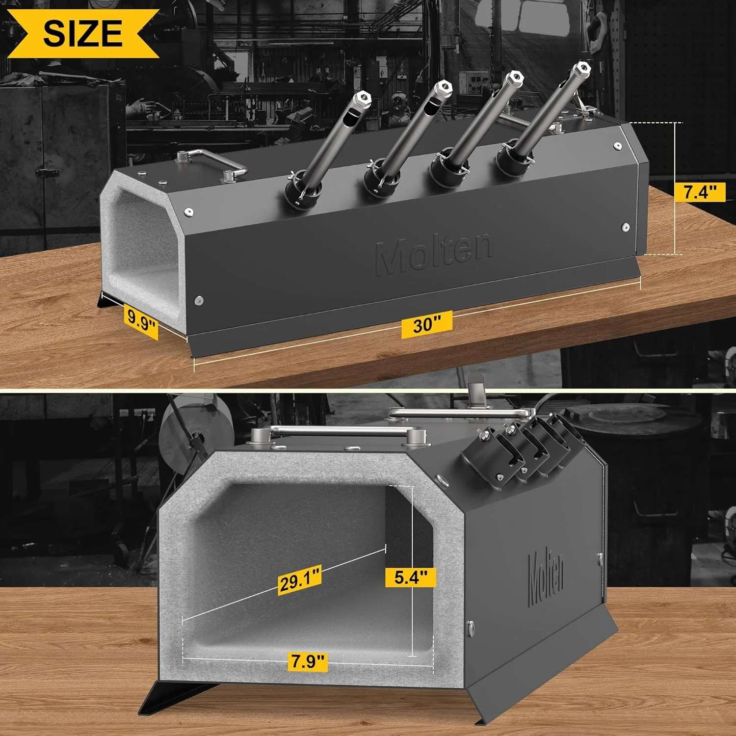 کوره آهنگری پروپان 4 مشعله MMasters، کوره گازی 2600 درجه فارنهایت برای آهنگری، چاقوسازی و فلزکاری - مجموعه سنگین با تجهیزات آهنگری و ابزار فلزکاری