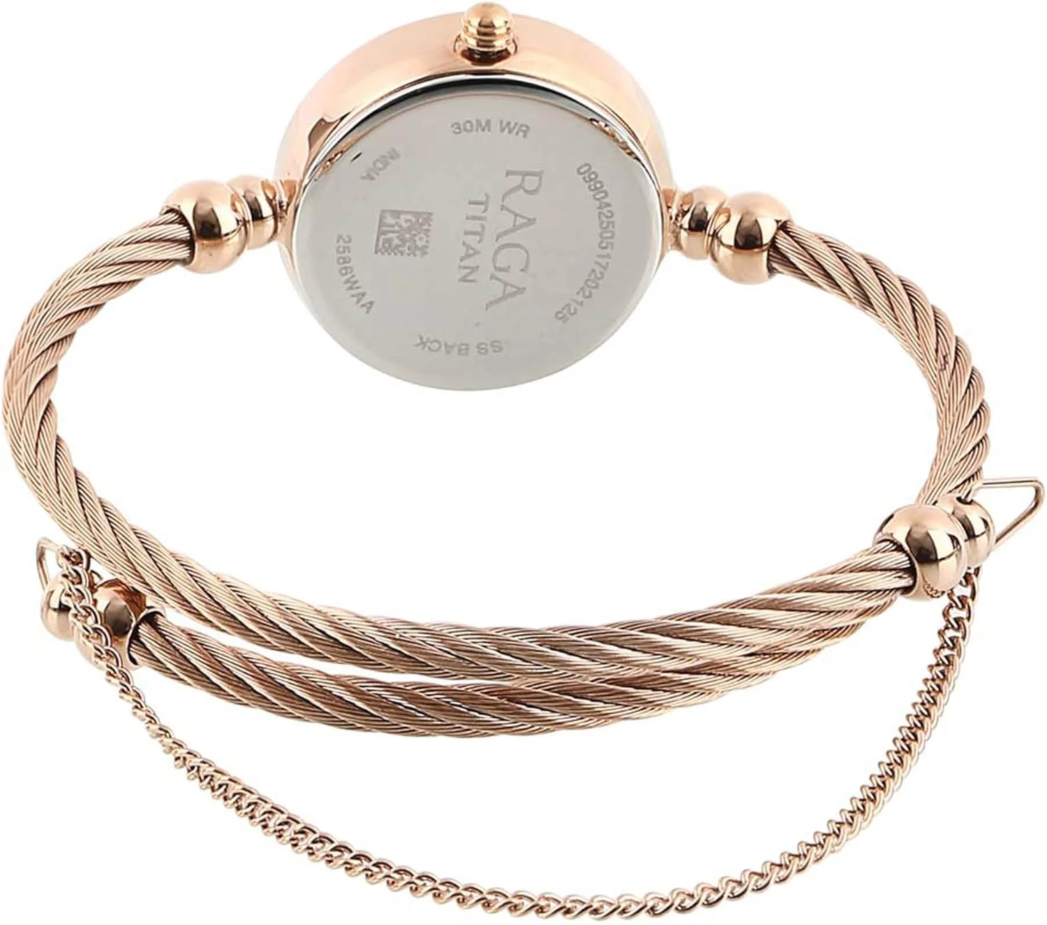 ساعت مچی زنانه تایتان راگا مدل آنالوگ با صفحه گرد سفید و بند فلزی رزگلد - 2586WM01