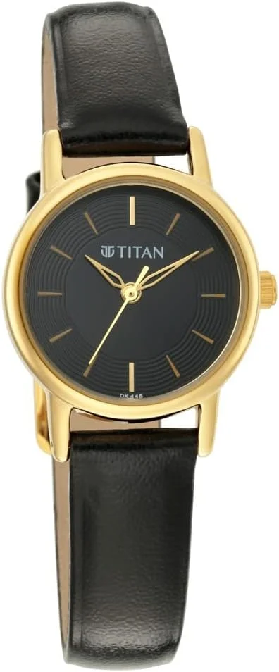 ساعت مچی آنالوگ زنانه تایتان مدل Karishma 2020-21 با صفحه مشکی و بند چرمی - Np2593Yl03/Np2593Yl03، رنگ بند- مشکی