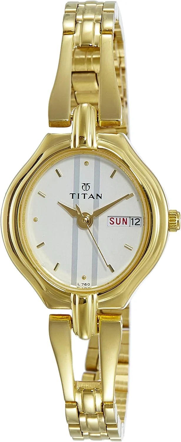 ساعت مچی صفحه سفید با بند استیل ضد زنگ طلایی