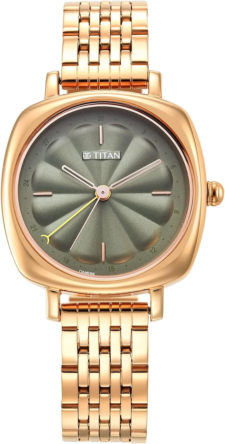 ساعت مچی زنانه تایتان مدل آنالوگ با صفحه سبز-2689WM01، روکش رزگلد