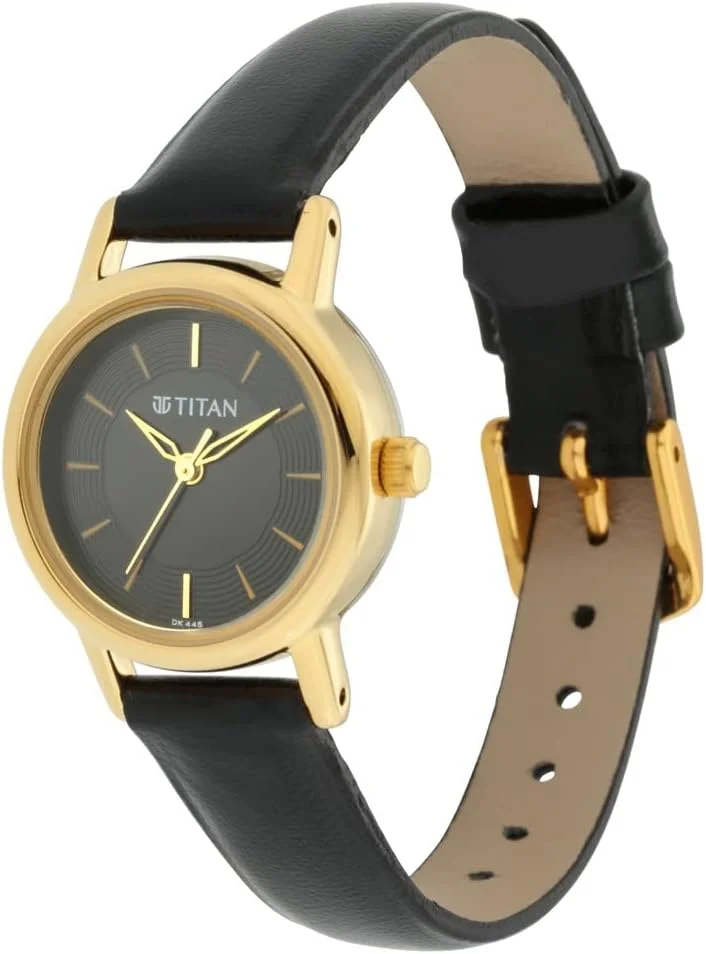 ساعت مچی آنالوگ زنانه تایتان مدل Karishma 2020-21 با صفحه مشکی و بند چرمی - Np2593Yl03/Np2593Yl03، رنگ بند- مشکی