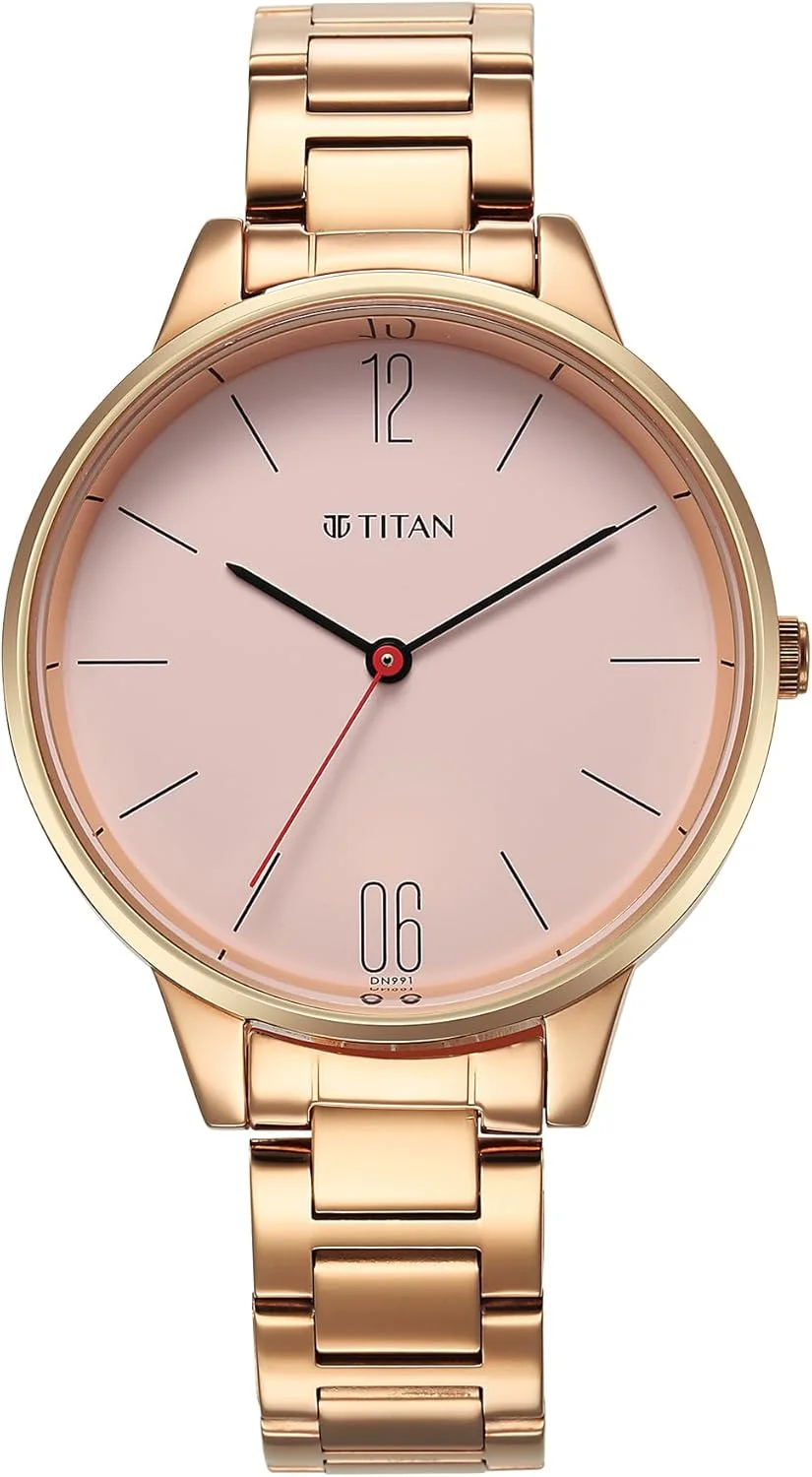 ساعت مچی زنانه تایتان مدل Workwear با صفحه گرد رزگلد و بند استیل رزگلد - 2648WM04